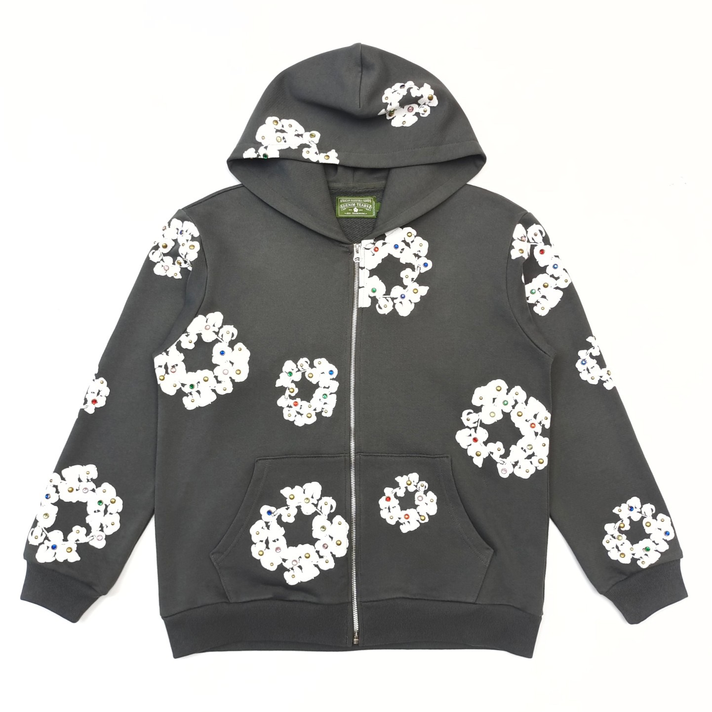 Denim Tears Rhinestone Wreath Zip Hoodie Grey 2024020701